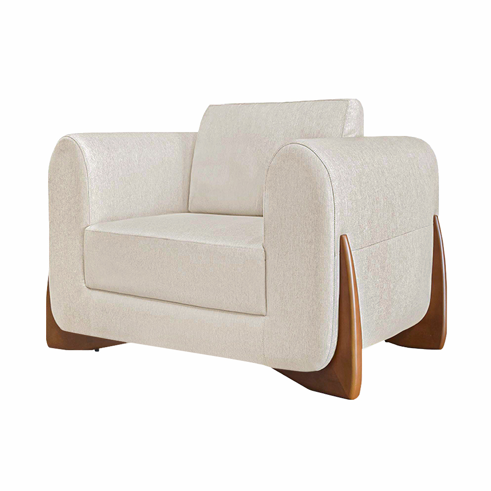 Poltrona Decorativa Pés em Madeira Buzz Linho Off White Rústico G63 - Gran Belo