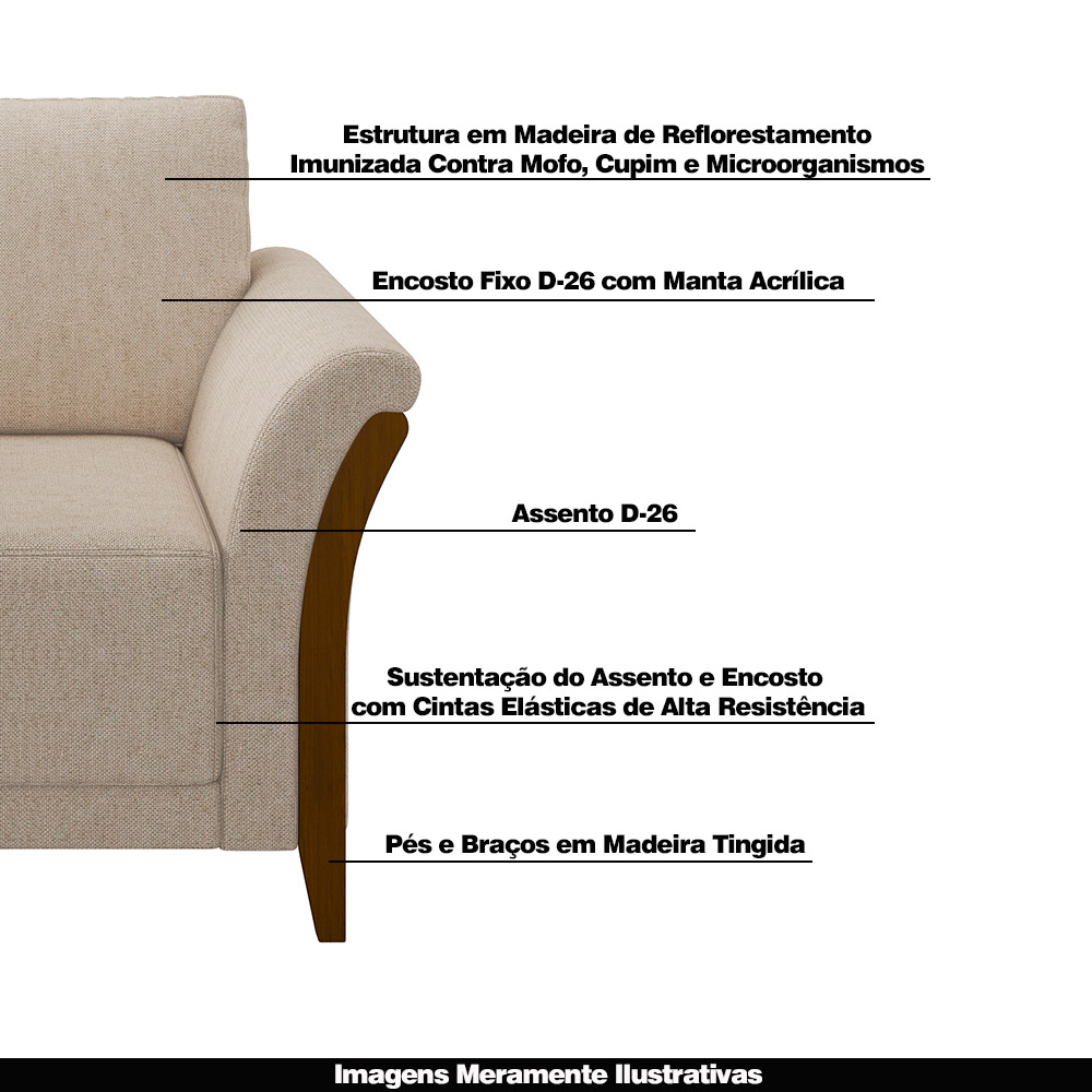 Poltrona Decorativa Pés em Madeira Market Linho Cru G45 - Gran Belo