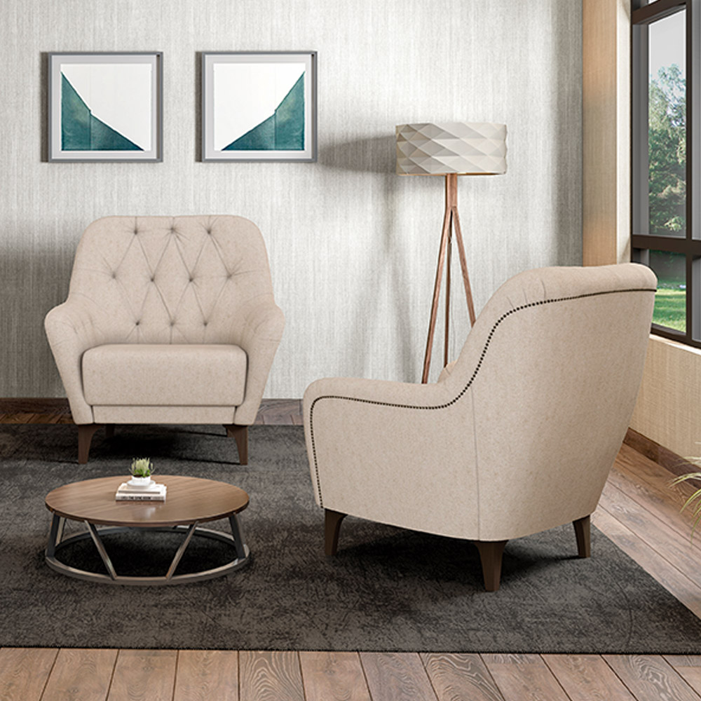 Poltrona Decorativa Pés em Madeira Petra Linho Cru G45 - Gran Belo
