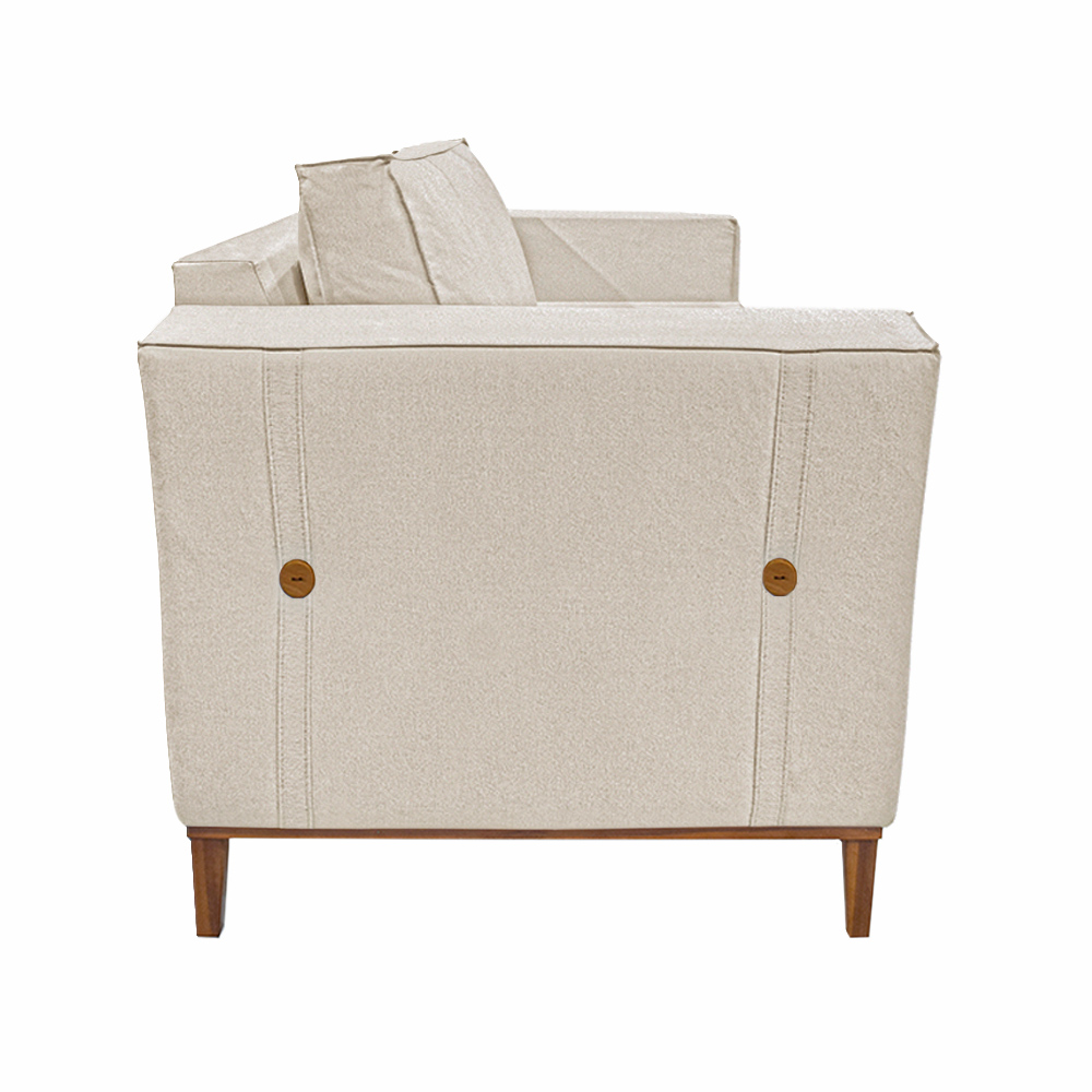 Poltrona Decorativa Pés em Madeira Tarantino Linho Off White Rústico G63 - Gran Belo