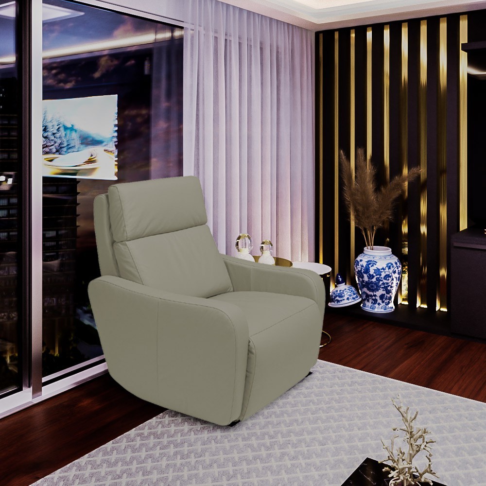 Poltrona Decorativa Reclinável Elétrica Moroni Couro Avelã G43 - Gran Belo