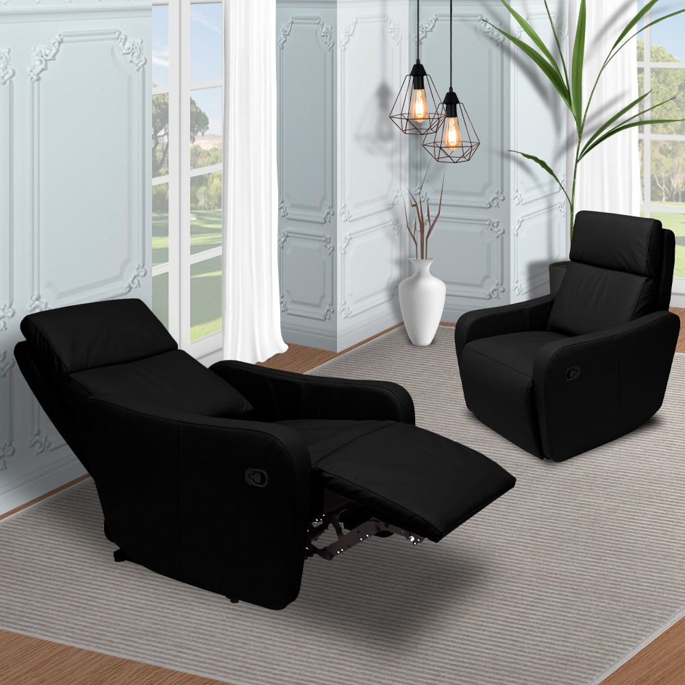 Poltrona Decorativa Reclinável Manual Moroni Couro Preto G43 - Gran Belo