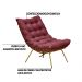 Poltrona Decorativa Sala de Estar Abel Base de Ferro Dourada Suede Bordô G41 - Gran Belo