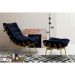 Poltrona Decorativa Sala de Estar Abel Base de Madeira Dourada Veludo Azul G41 - Gran Belo