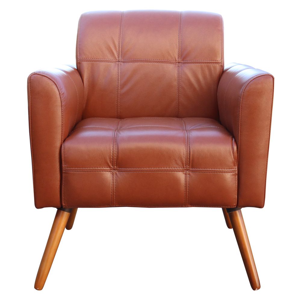 Poltrona Decorativa Sala de Estar Bia Couro Caramelo G58 - Gran Belo