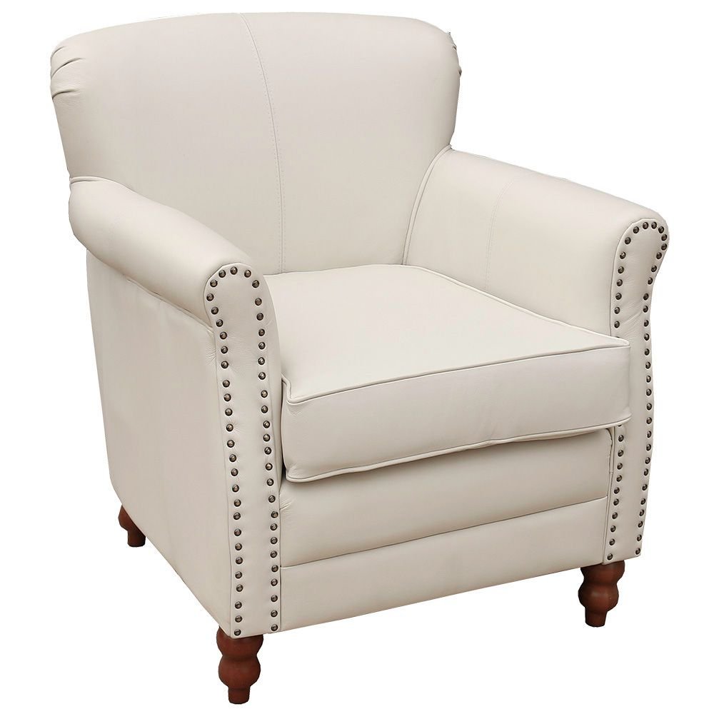 Poltrona Decorativa Sala de Estar Brunei Pés Madeira Couro Of White G58 - Gran Belo