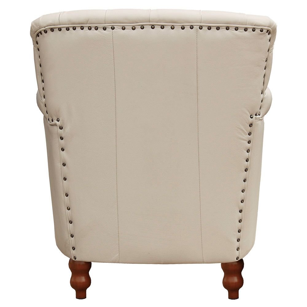 Poltrona Decorativa Sala de Estar Brunei Pés Madeira Couro Of White G58 - Gran Belo