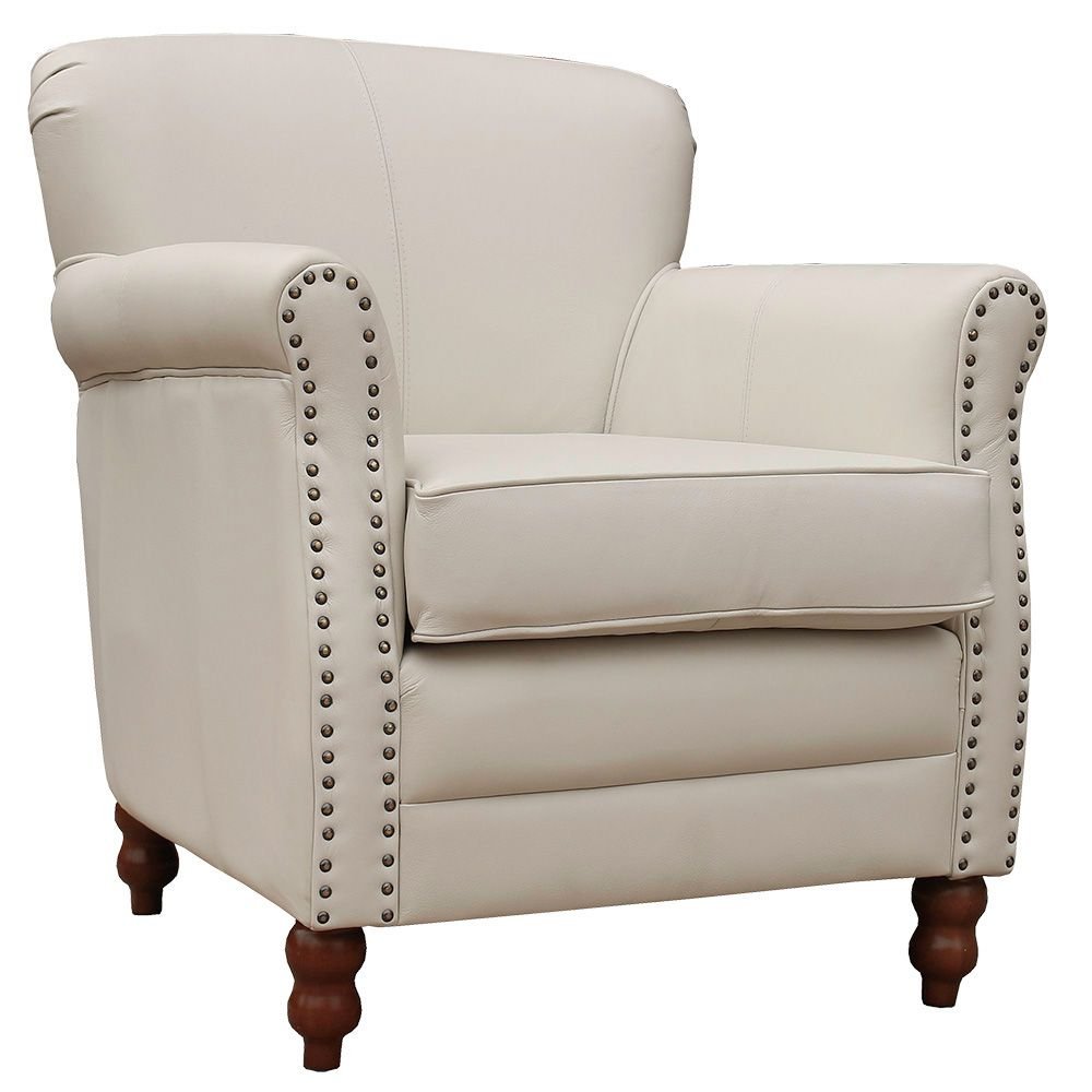 Poltrona Decorativa Sala de Estar Brunei Pés Madeira Couro Of White G58 - Gran Belo