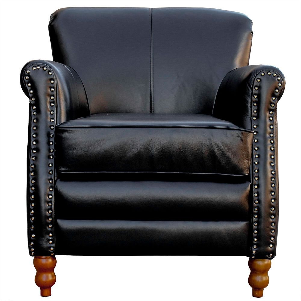 Poltrona Decorativa Sala de Estar Brunei Pés Madeira Couro Preto G58 - Gran Belo