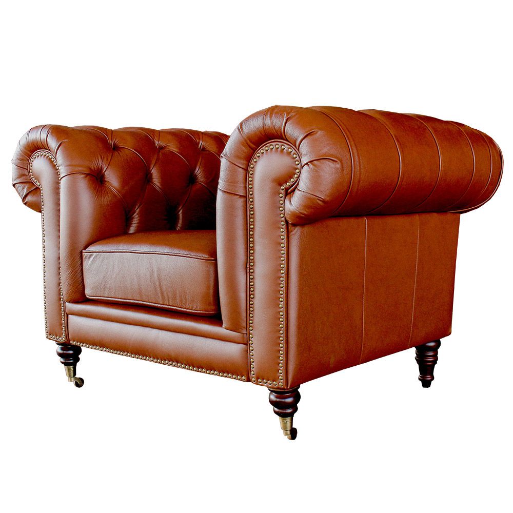 Poltrona Decorativa Sala de Estar Chesterfield Duo Couro Conhaque Brilho - Gran Belo