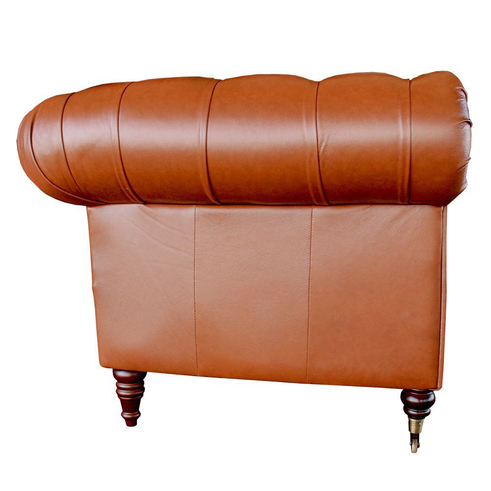 Poltrona Decorativa Sala de Estar Chesterfield Duo Couro Conhaque Brilho - Gran Belo