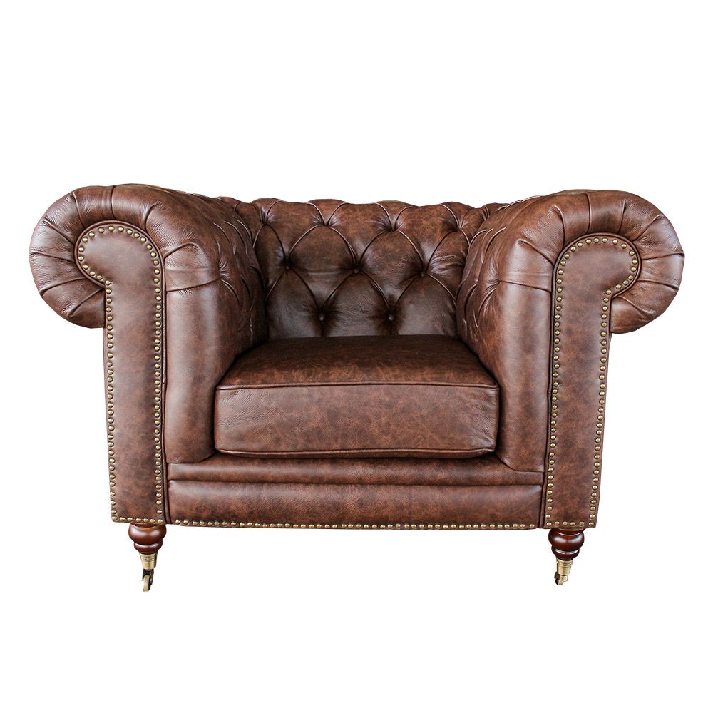 Poltrona Decorativa Sala de Estar Chesterfield Duo Couro Tabaco - Gran Belo