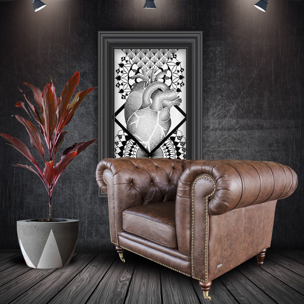 Poltrona Decorativa Sala de Estar Chesterfield Duo Couro Tabaco - Gran Belo