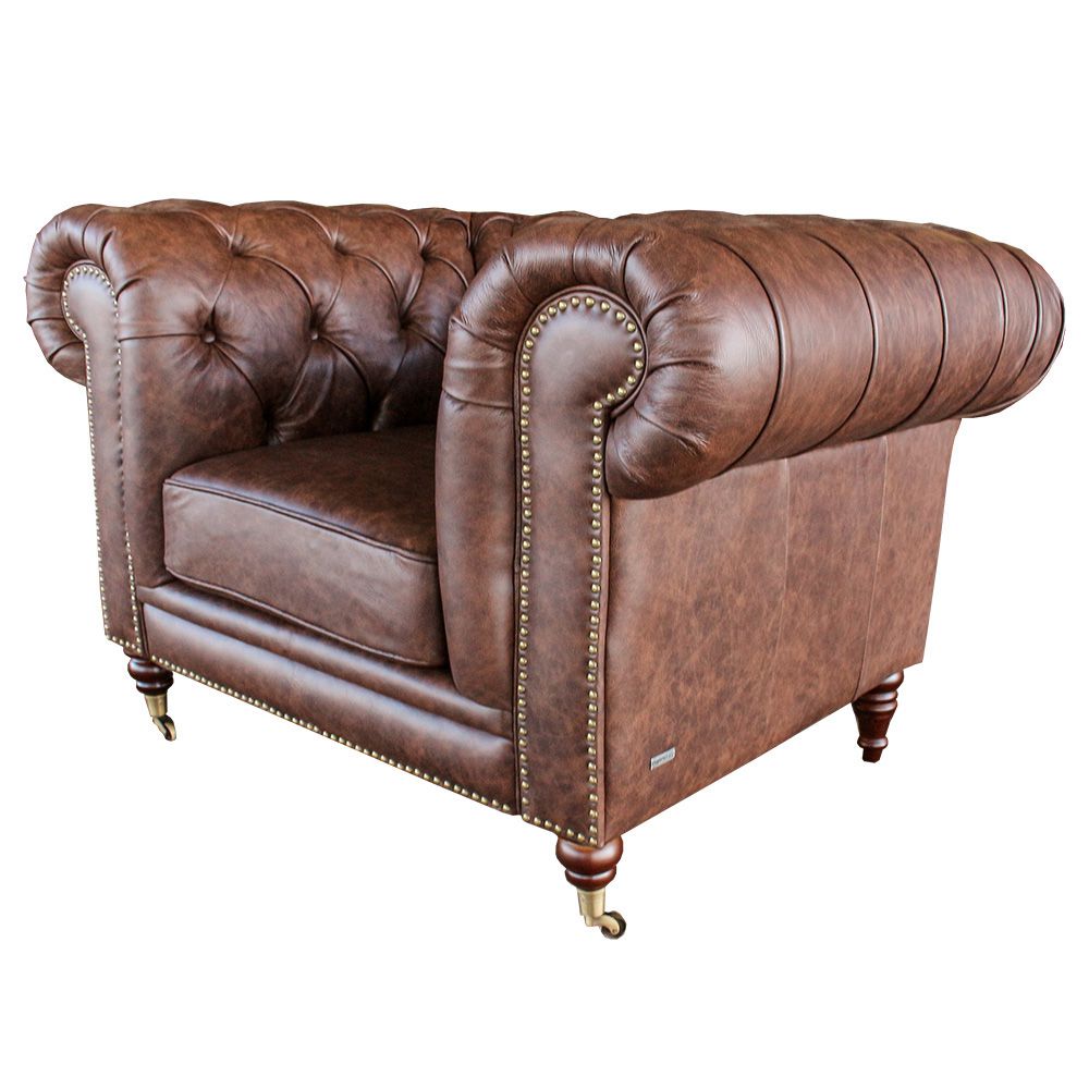 Poltrona Decorativa Sala de Estar Chesterfield Duo Couro Tabaco - Gran Belo