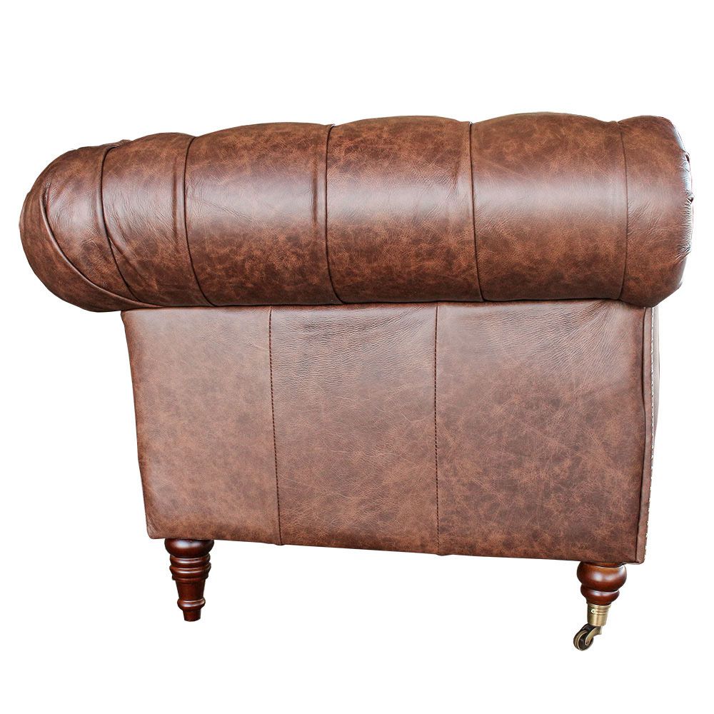 Poltrona Decorativa Sala de Estar Chesterfield Duo Couro Tabaco - Gran Belo