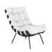 Poltrona Decorativa Sala de Estar Costela Base Preta Couro Branco G34 - Gran Belo