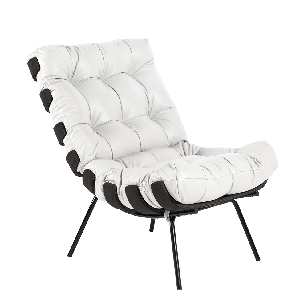 Poltrona Decorativa Sala de Estar Costela Base Preta Couro Branco G34 - Gran Belo