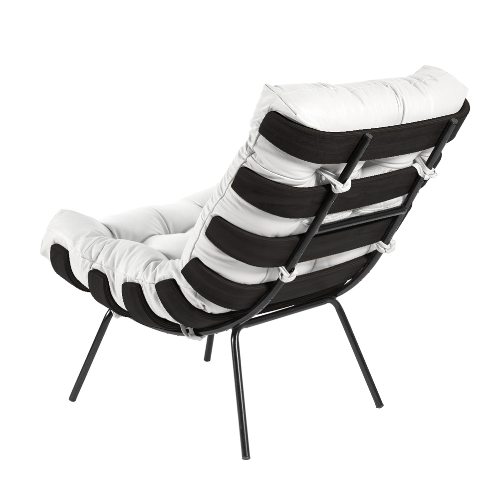 Poltrona Decorativa Sala de Estar Costela Base Preta Couro Branco G34 - Gran Belo