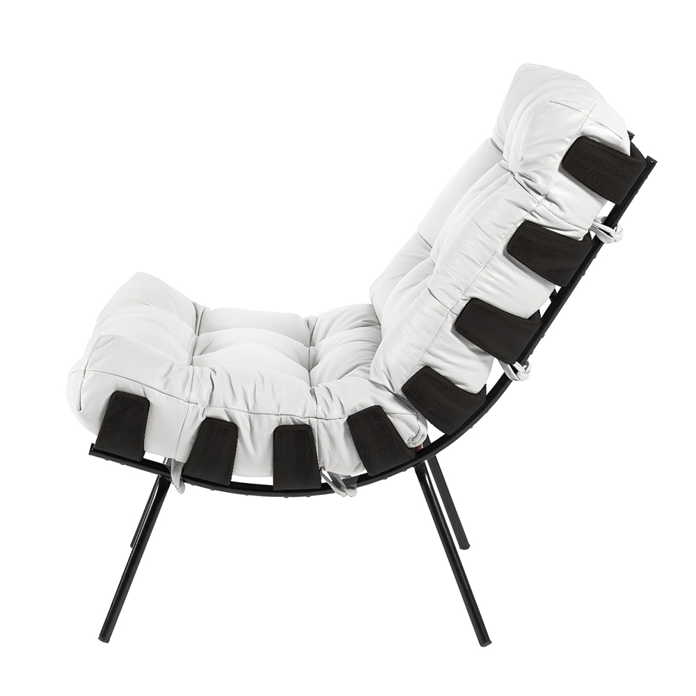 Poltrona Decorativa Sala de Estar Costela Base Preta Couro Branco G34 - Gran Belo