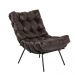 Poltrona Decorativa Sala de Estar Costela Base Preta Couro Marrom G34 - Gran Belo
