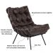 Poltrona Decorativa Sala de Estar Costela Base Preta Couro Marrom G34 - Gran Belo