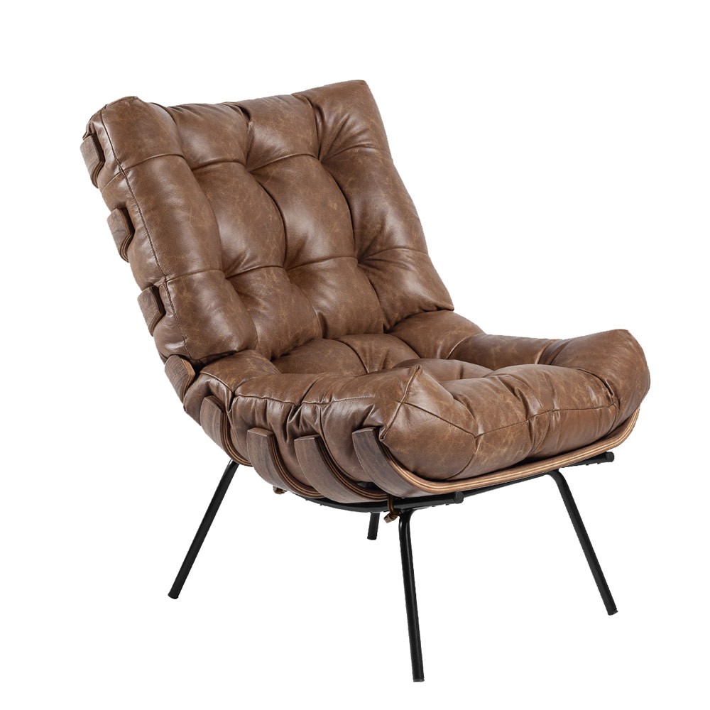 Poltrona Decorativa Sala de Estar Costela Couro Mel G34 - Gran Belo