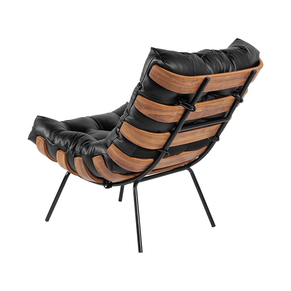 Poltrona Decorativa Sala de Estar Costela Couro Preto G34 - Gran Belo