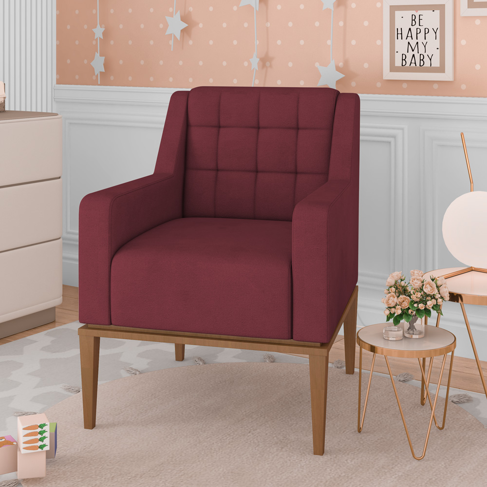 Poltrona Decorativa Sala de Estar Design Moderno Madonna Suede Bordô G52 - Gran Belo