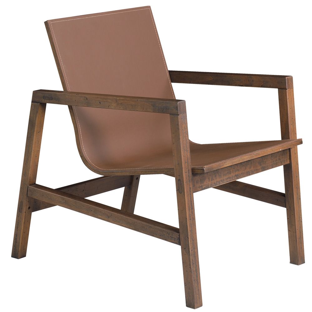 Poltrona Decorativa Sala de Estar Eden Com Couro Madeira Maciça Rustic Brown G54 - Gran Belo