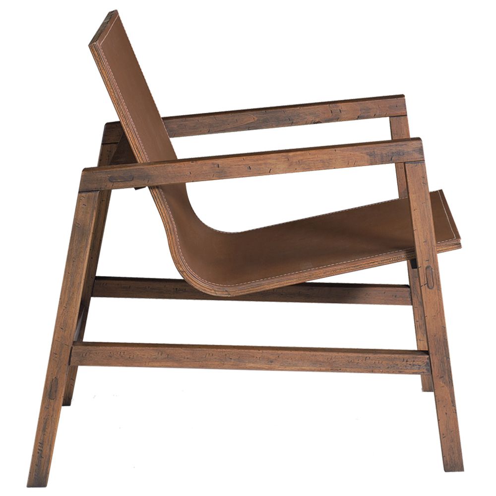 Poltrona Decorativa Sala de Estar Eden Com Couro Madeira Maciça Rustic Brown G54 - Gran Belo