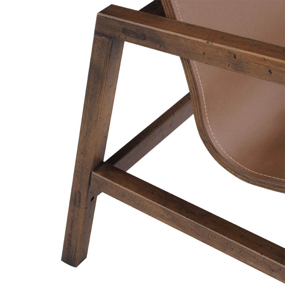 Poltrona Decorativa Sala de Estar Eden Com Couro Madeira Maciça Rustic Brown G54 - Gran Belo