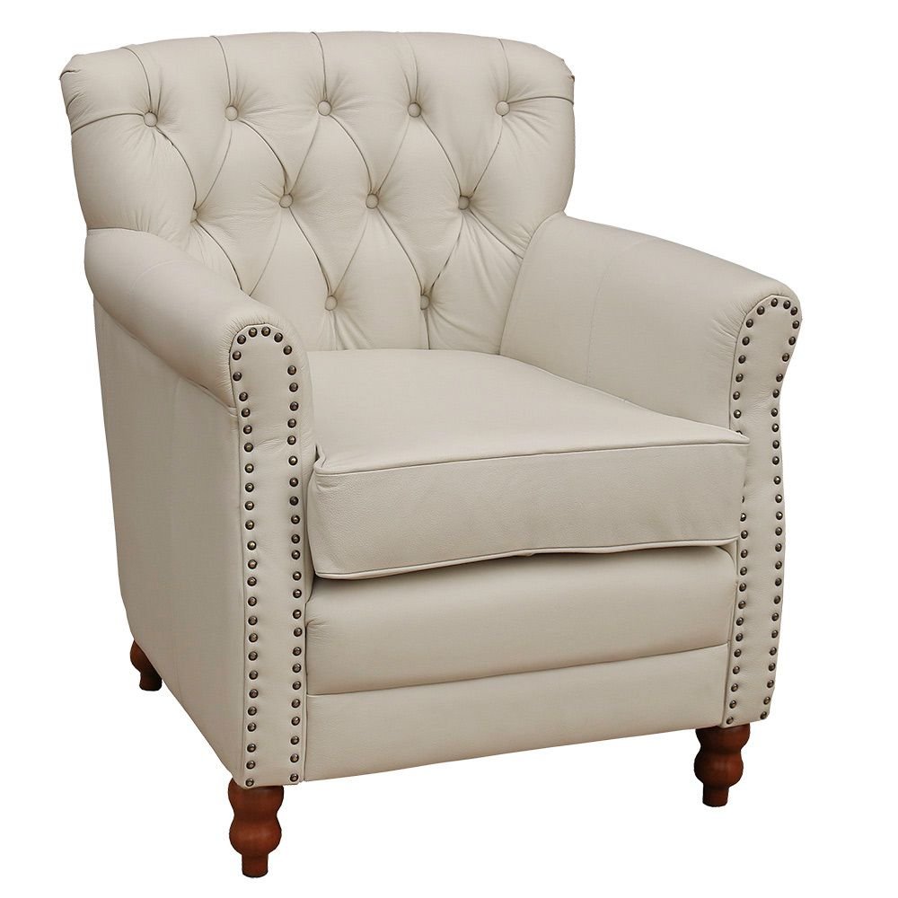 Poltrona Decorativa Sala de Estar Níger Pés Madeira Couro Off White G58 - Gran Belo