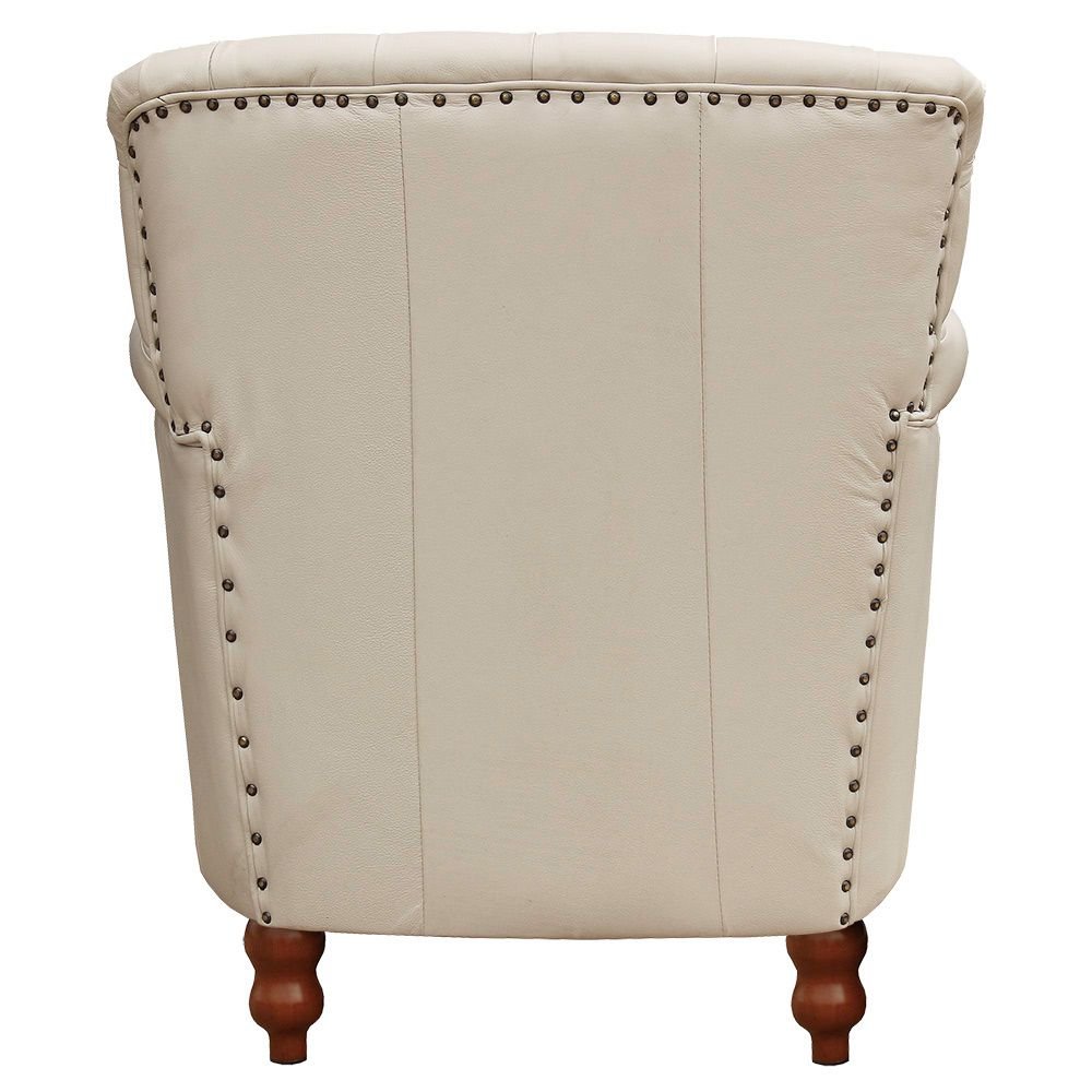 Poltrona Decorativa Sala de Estar Níger Pés Madeira Couro Off White G58 - Gran Belo