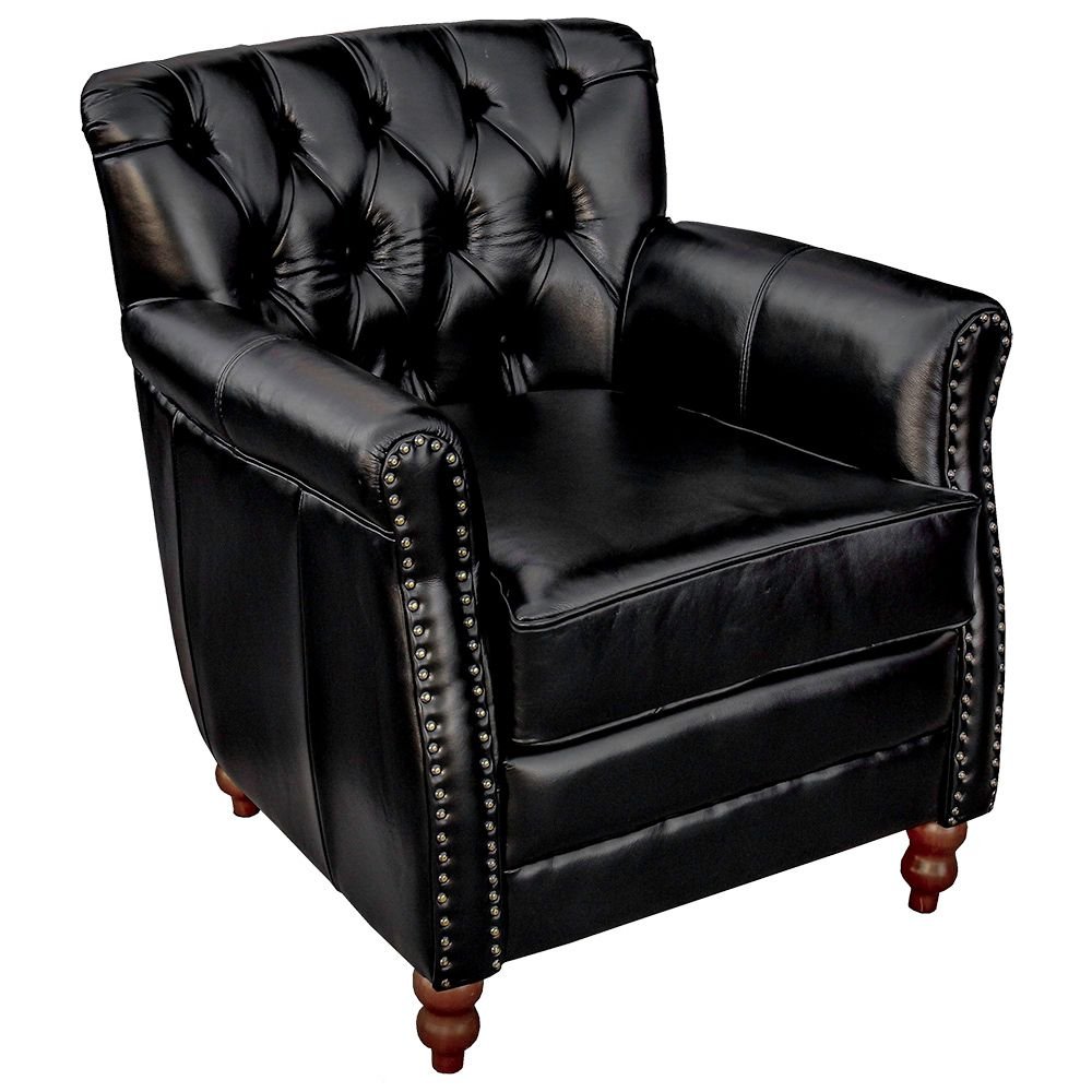 Poltrona Decorativa Sala de Estar Níger Pés Madeira Couro Preto G58 - Gran Belo