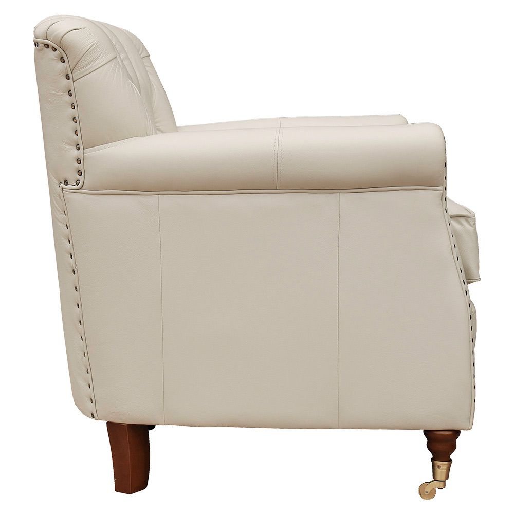 Poltrona Decorativa Sala de Estar Níger Pés Príncipe Couro Off White G58 - Gran Belo