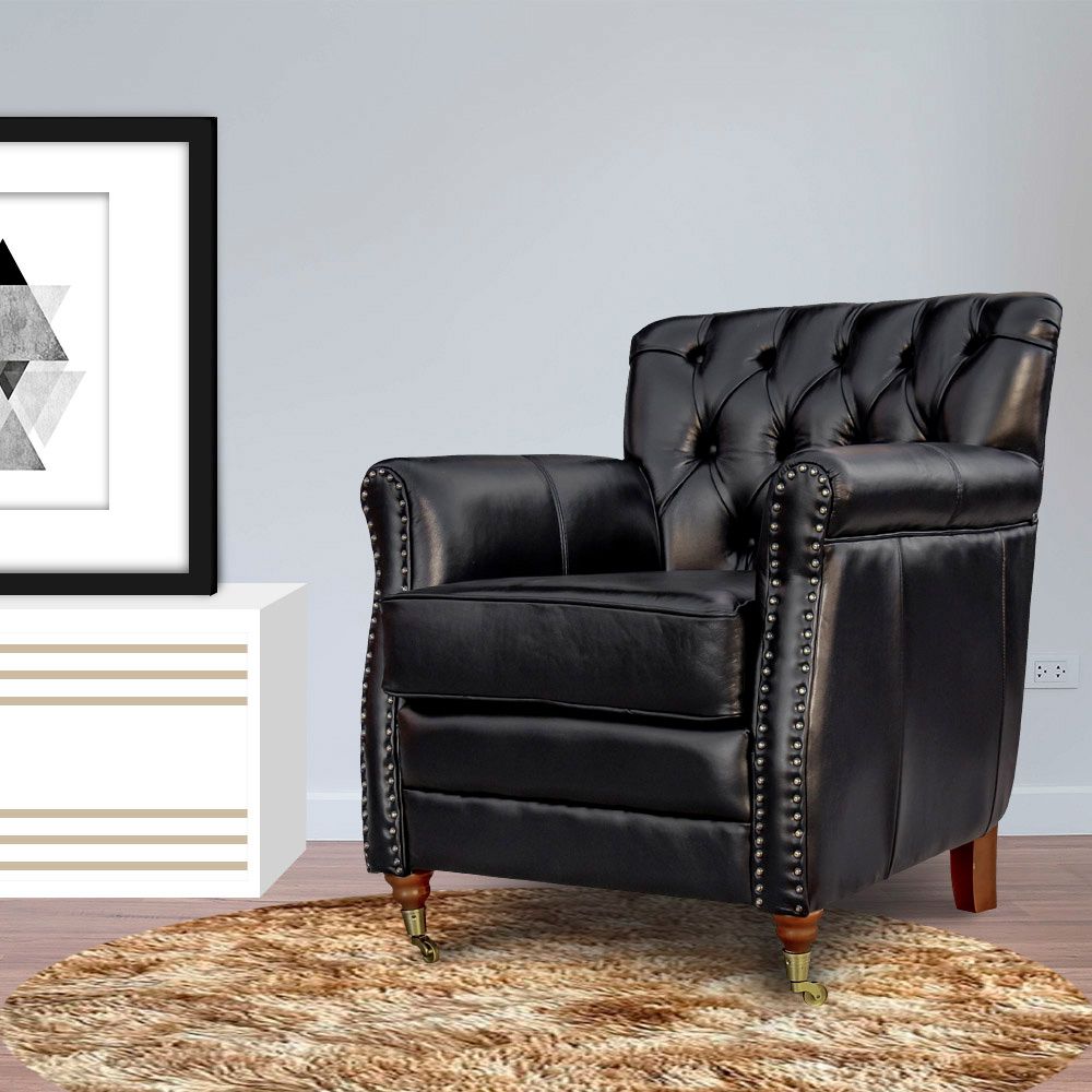 Poltrona Decorativa Sala de Estar Níger Pés Príncipe Couro Preto - Gran Belo