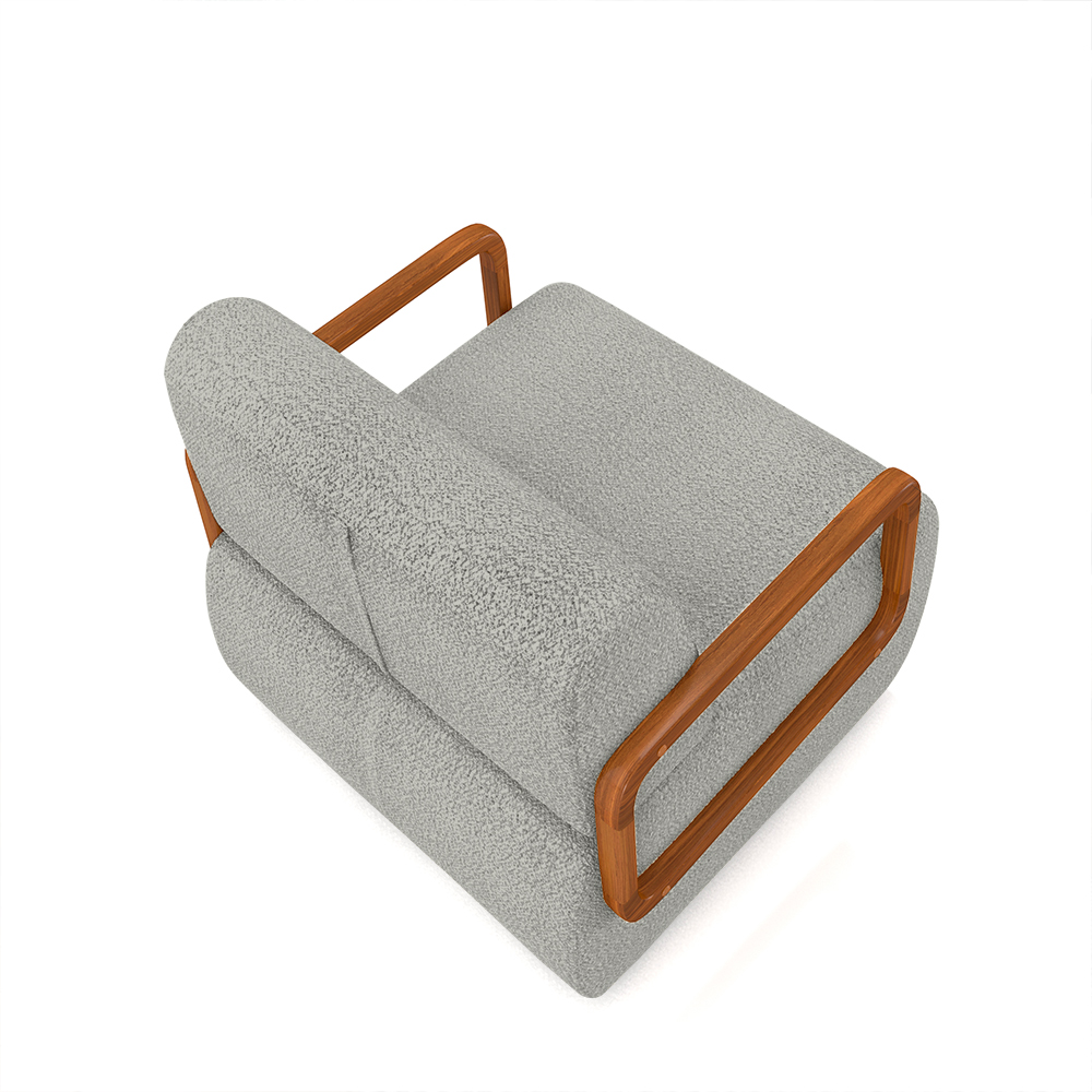 Poltrona Decorativa Sala de Estar Odessa Braços em Madeira Bouclê Cinza G33 - Gran Belo