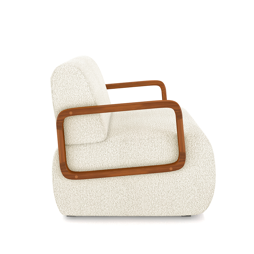 Poltrona Decorativa Sala de Estar Odessa Braços em Madeira Bouclê Off White G33 - Gran Belo