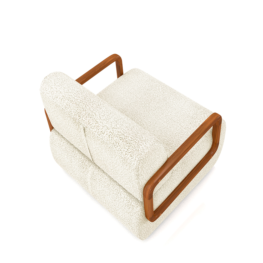 Poltrona Decorativa Sala de Estar Odessa Braços em Madeira Bouclê Off White G33 - Gran Belo