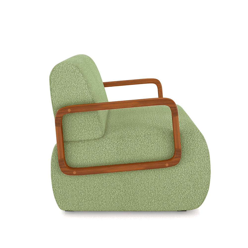 Poltrona Decorativa Sala de Estar Odessa Braços em Madeira Bouclê Verde Oliva G33 - Gran Belo