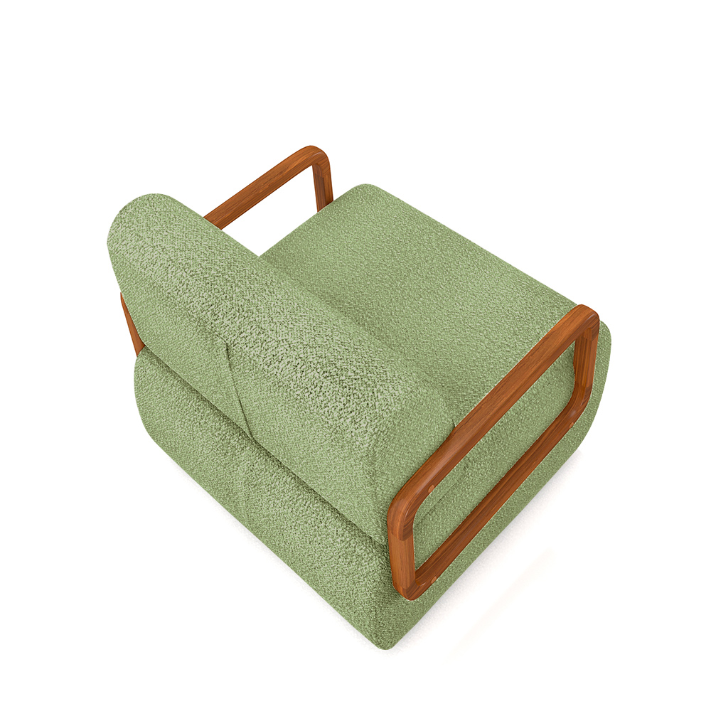 Poltrona Decorativa Sala de Estar Odessa Braços em Madeira Bouclê Verde Oliva G33 - Gran Belo