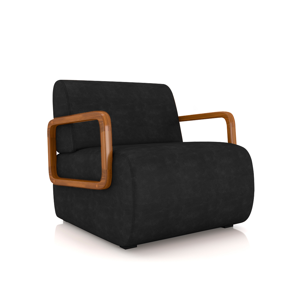 Poltrona Decorativa Sala de Estar Odessa Braços em Madeira PU Preto G33 - Gran Belo