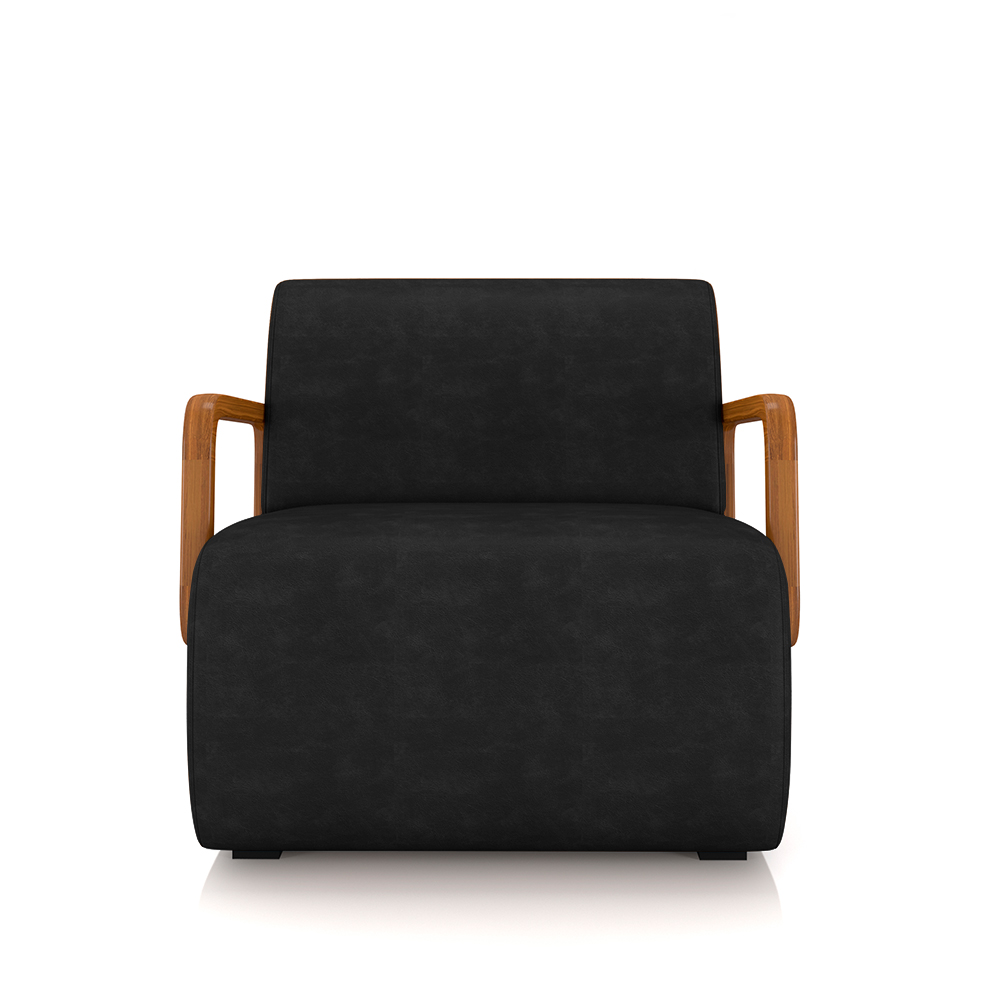 Poltrona Decorativa Sala de Estar Odessa Braços em Madeira PU Preto G33 - Gran Belo