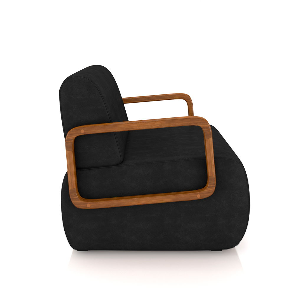 Poltrona Decorativa Sala de Estar Odessa Braços em Madeira PU Preto G33 - Gran Belo