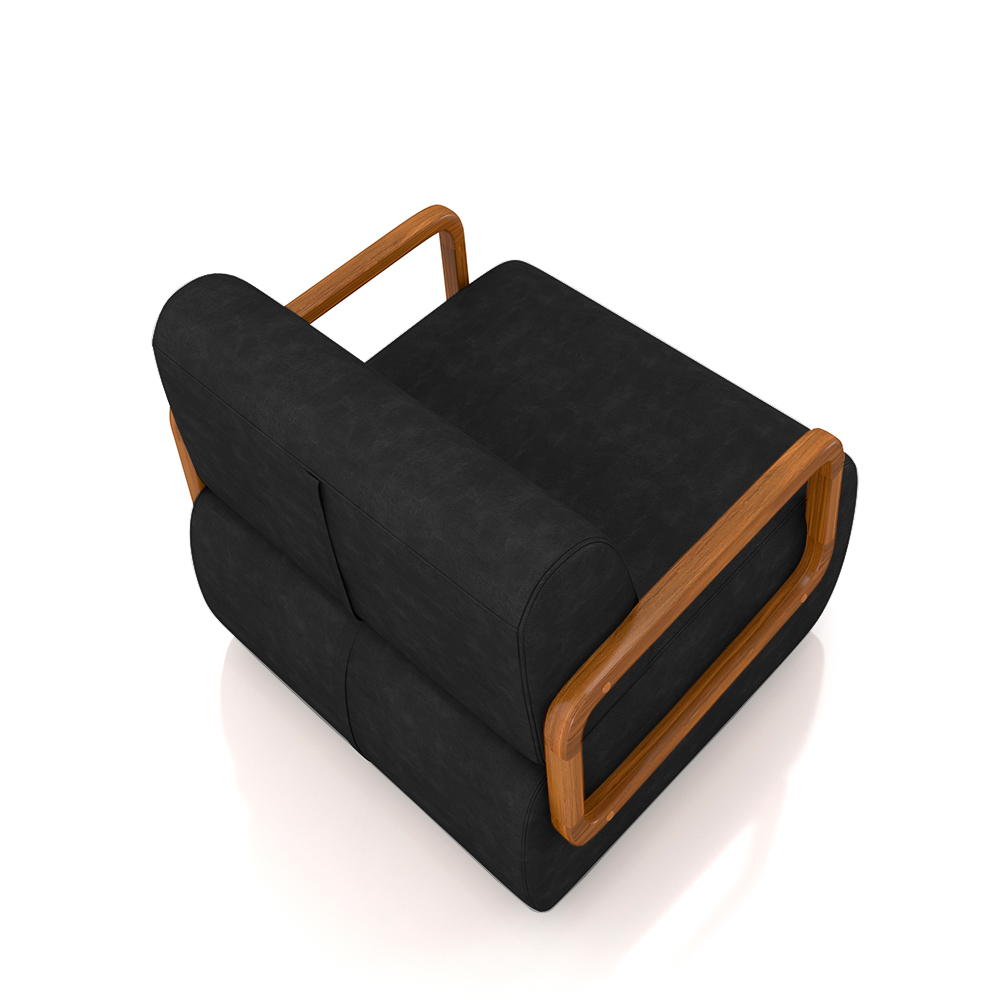Poltrona Decorativa Sala de Estar Odessa Braços em Madeira PU Preto G33 - Gran Belo