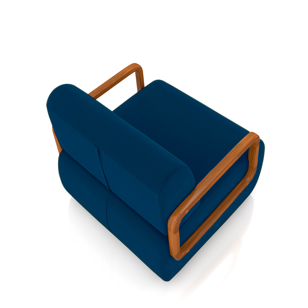 Poltrona Decorativa Sala de Estar Odessa Braços em Madeira Veludo Azul G33 - Gran Belo