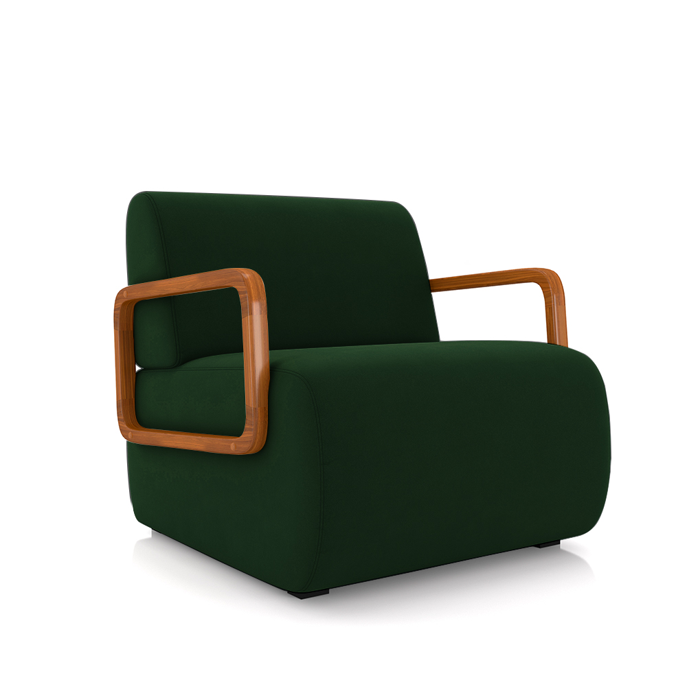 Poltrona Decorativa Sala de Estar Odessa Braços em Madeira Veludo Verde G33 - Gran Belo