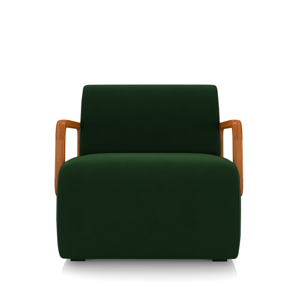 Poltrona Decorativa Sala de Estar Odessa Braços em Madeira Veludo Verde G33 - Gran Belo