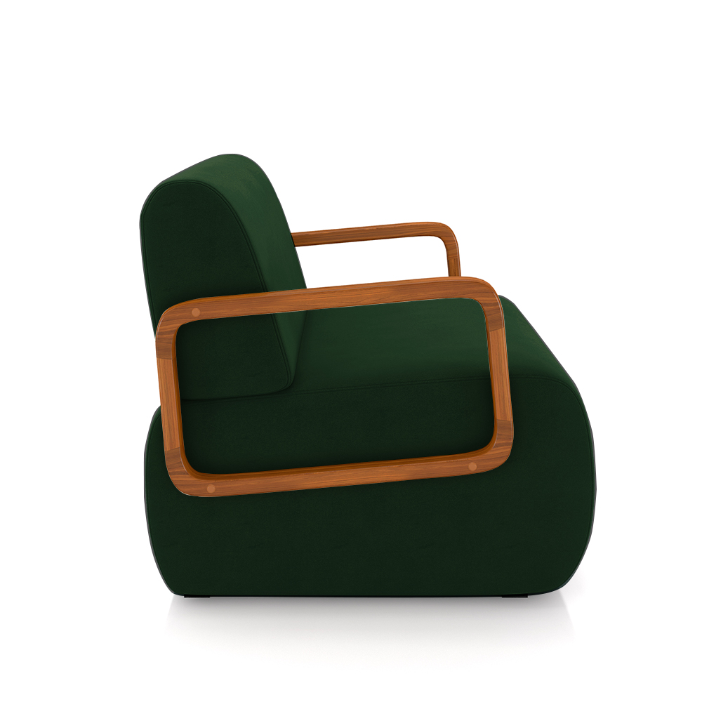 Poltrona Decorativa Sala de Estar Odessa Braços em Madeira Veludo Verde G33 - Gran Belo