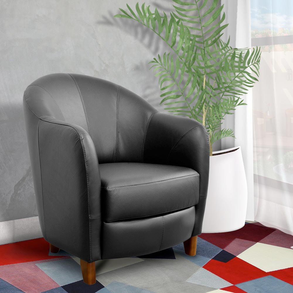 Poltrona Decorativa Sala de Estar Pés Madeira Kairós Couro Preto G03 - Gran Belo